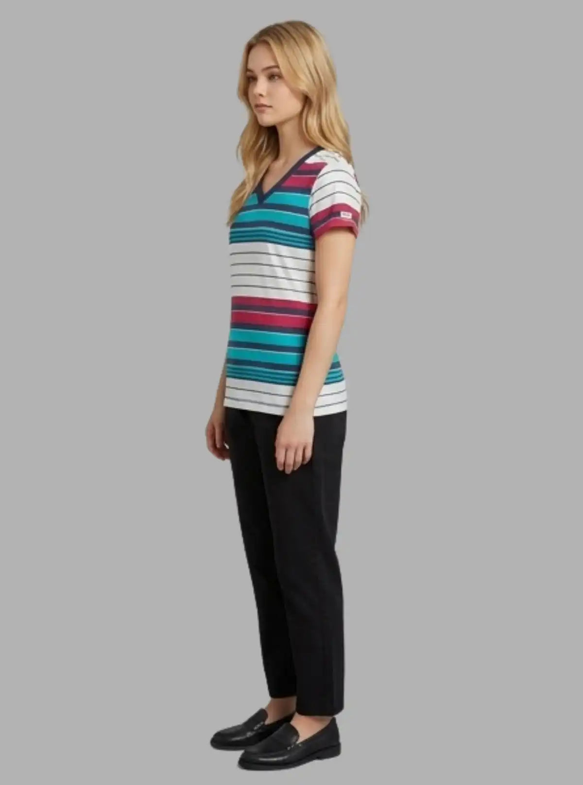 Women’s Multicolor Striped V-Neck Top – Trendy & Comfortable | Boer & Fitch