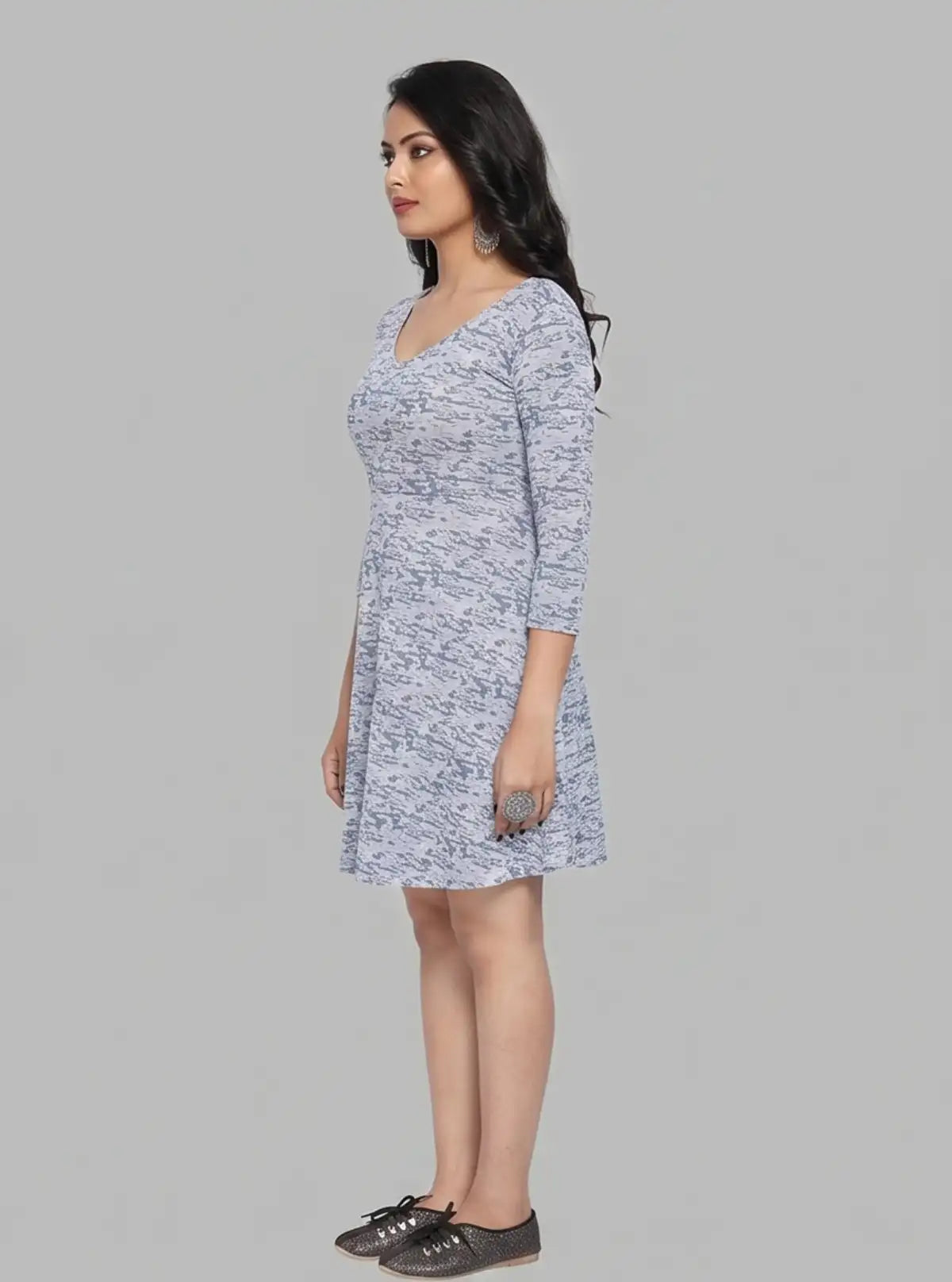 Women's Blue Solid Dress with Burnout Design in Cotton Feather Touch