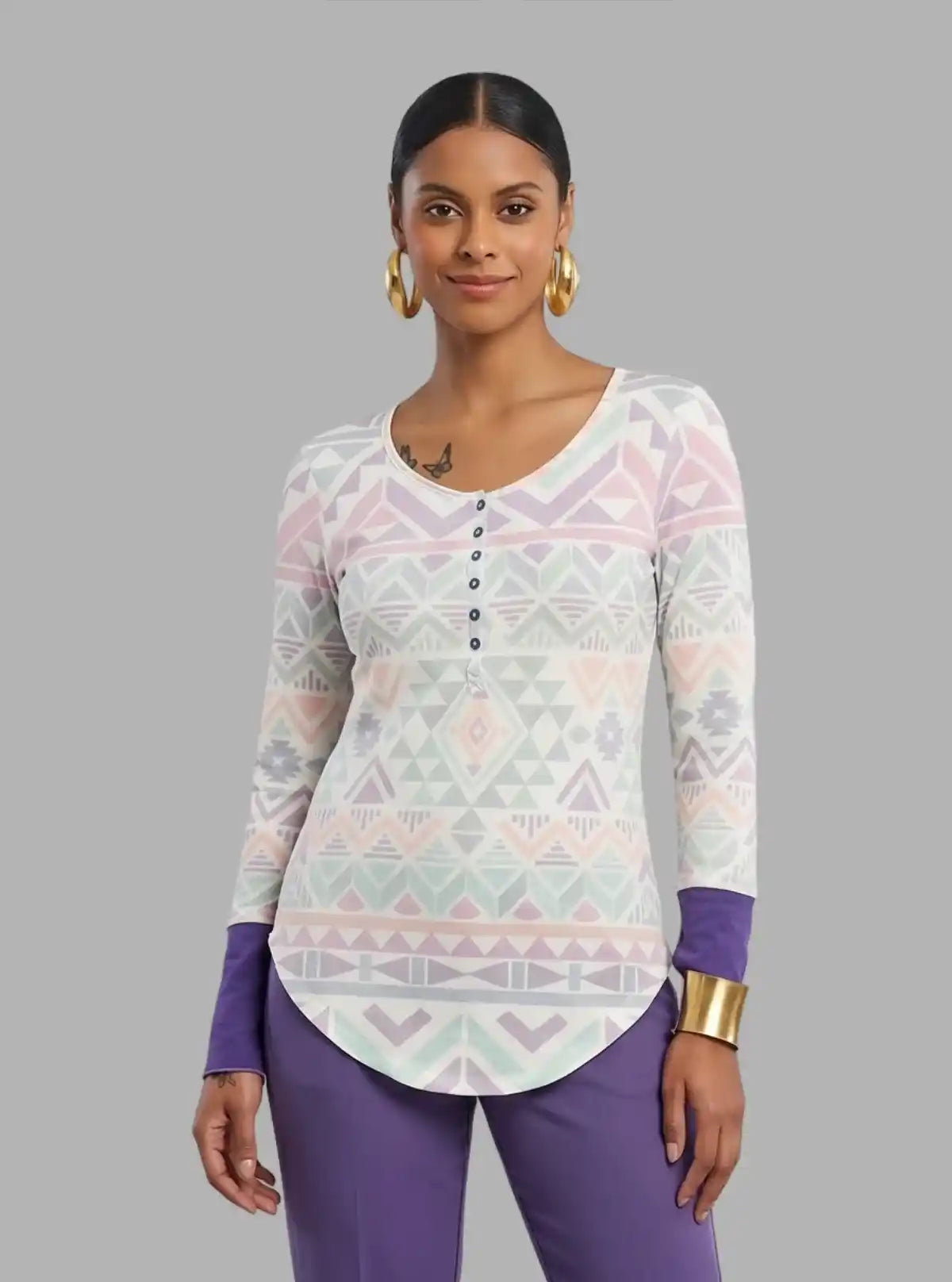 Women's Purple Graphic Printed Cotton Jersey Long Sleeve Top | Boer & Fitch