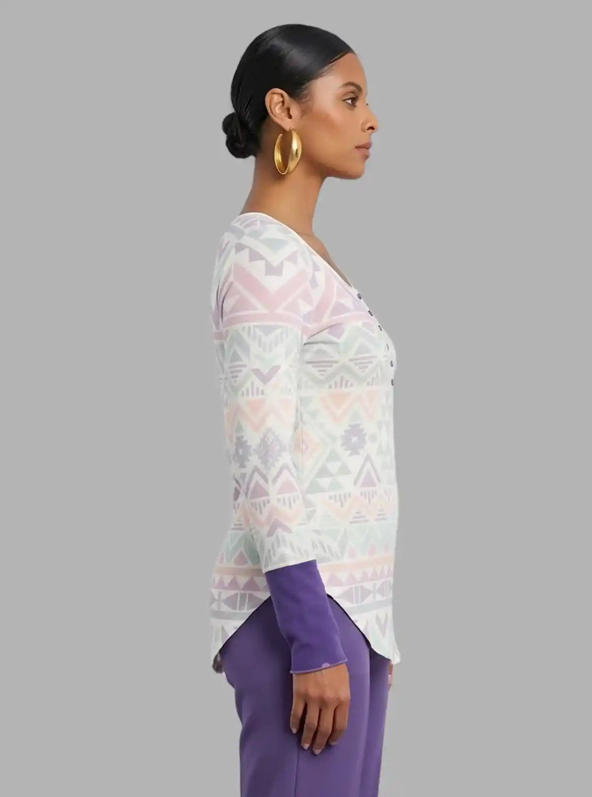 Women's Purple Graphic Printed Cotton Jersey Long Sleeve Top | Boer & Fitch