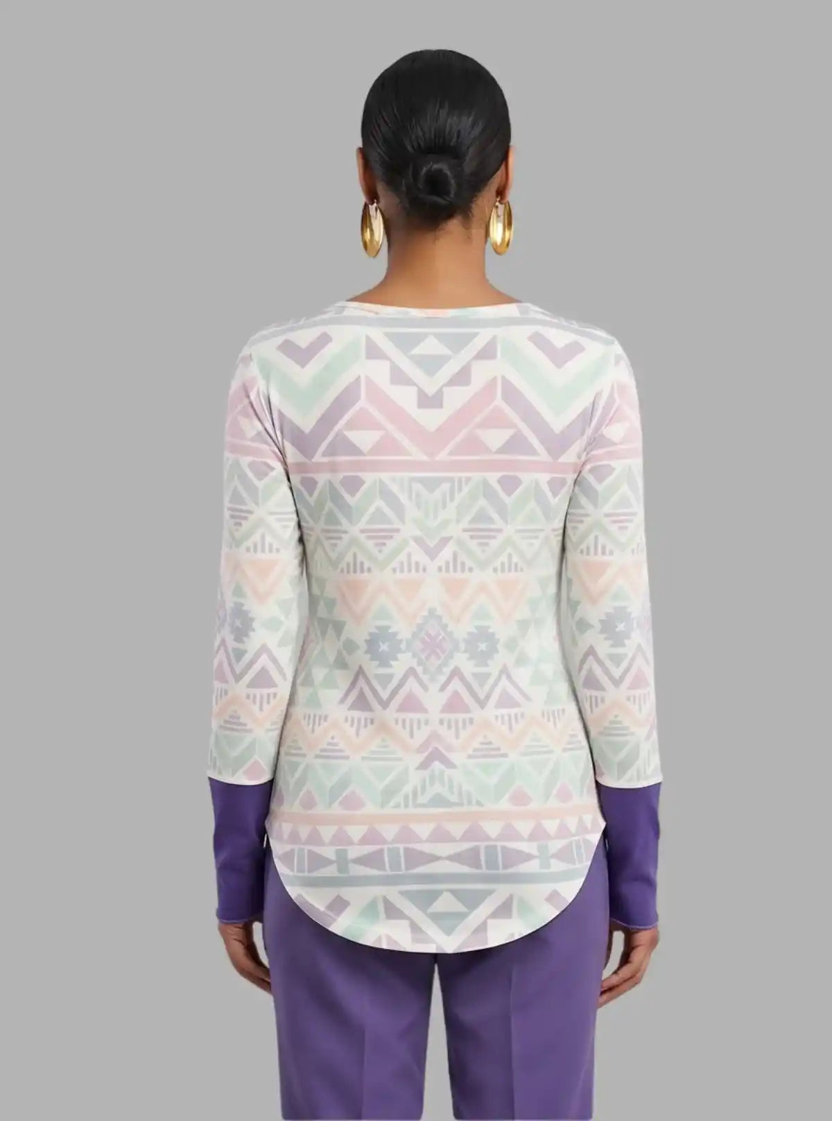 Women's Purple Graphic Printed Cotton Jersey Long Sleeve Top | Boer & Fitch