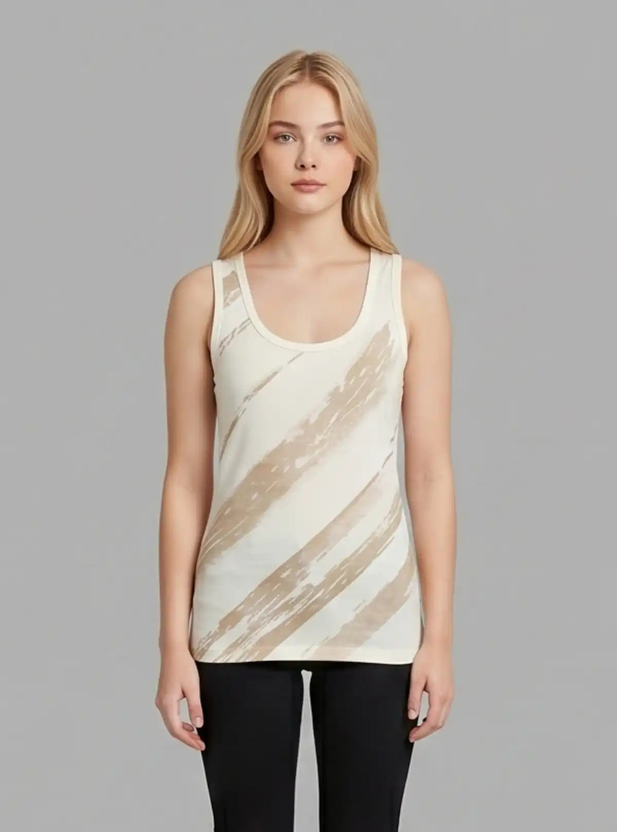 Women’s White Golden Abstract Print Sleeveless Top – Stylish & Comfortable | Boer & Fitch