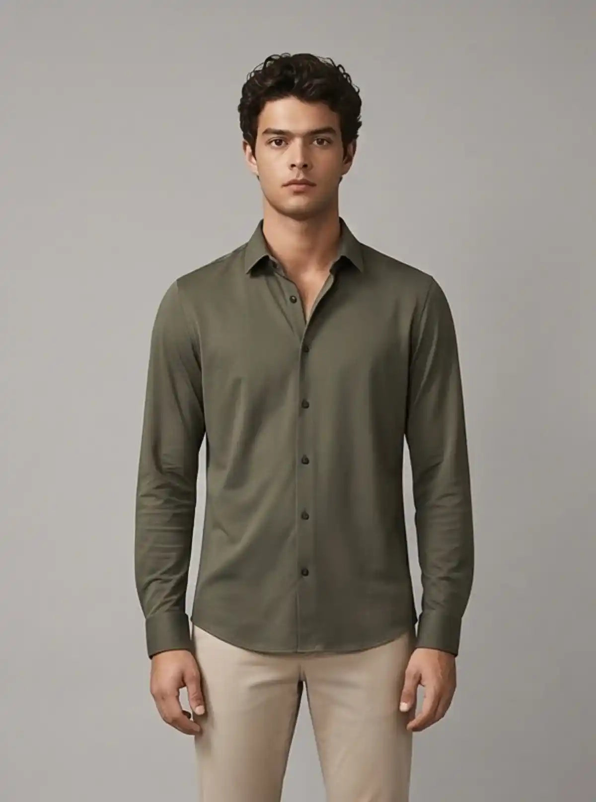 Men's Olive Green Long Sleeve Poly Shirt – Smart Utility Style by Boer and Fitch