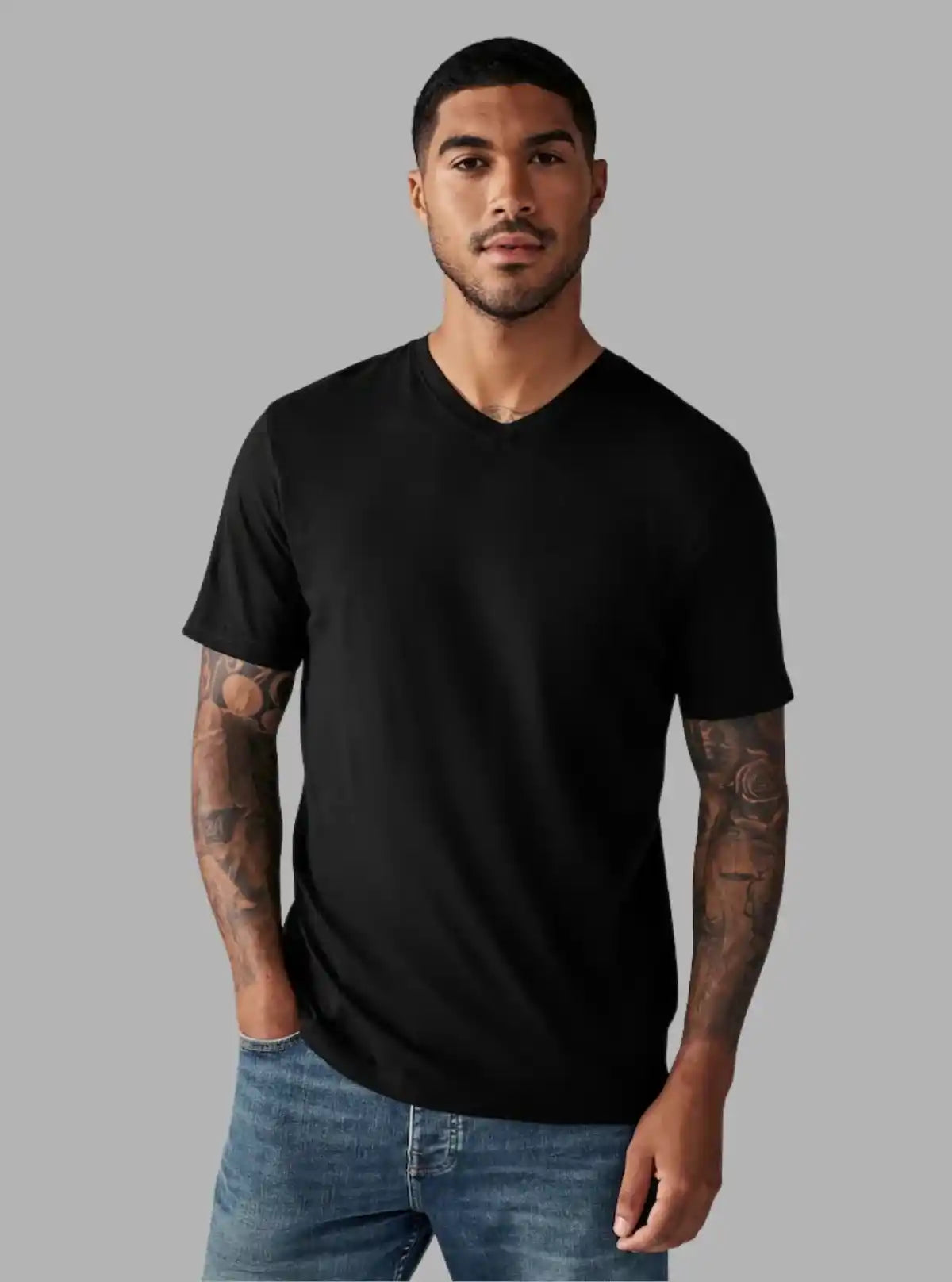 Men’s Black Basic V-Neck T-Shirt – Classic Everyday Comfort Cotton Tee