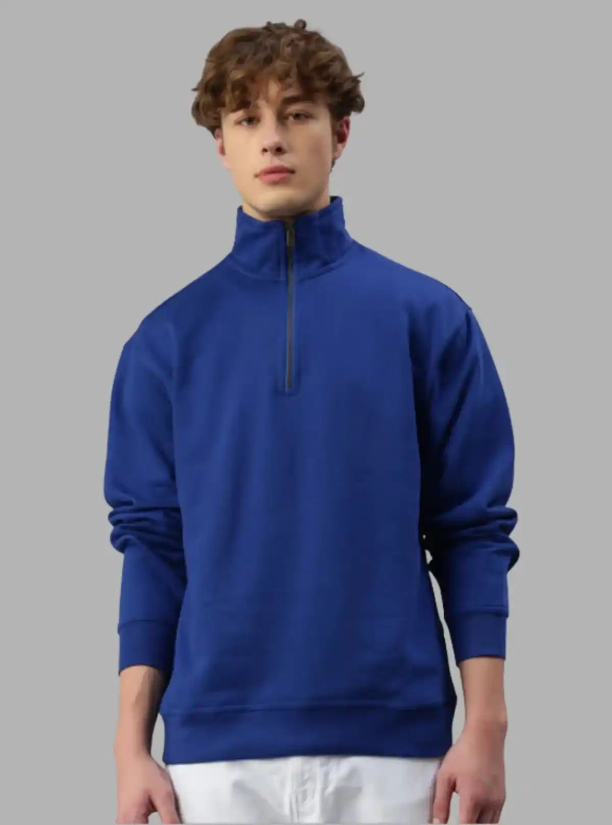 Men’s Royal Blue Zipper Collar Cardigan – Bold Comfort & Classic Fit