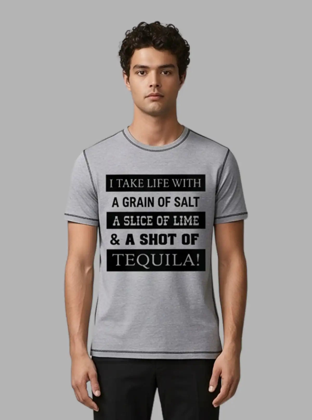 Grey Melange Typography Print T-Shirt for Men – Casual & Stylish by Boer and Fitch