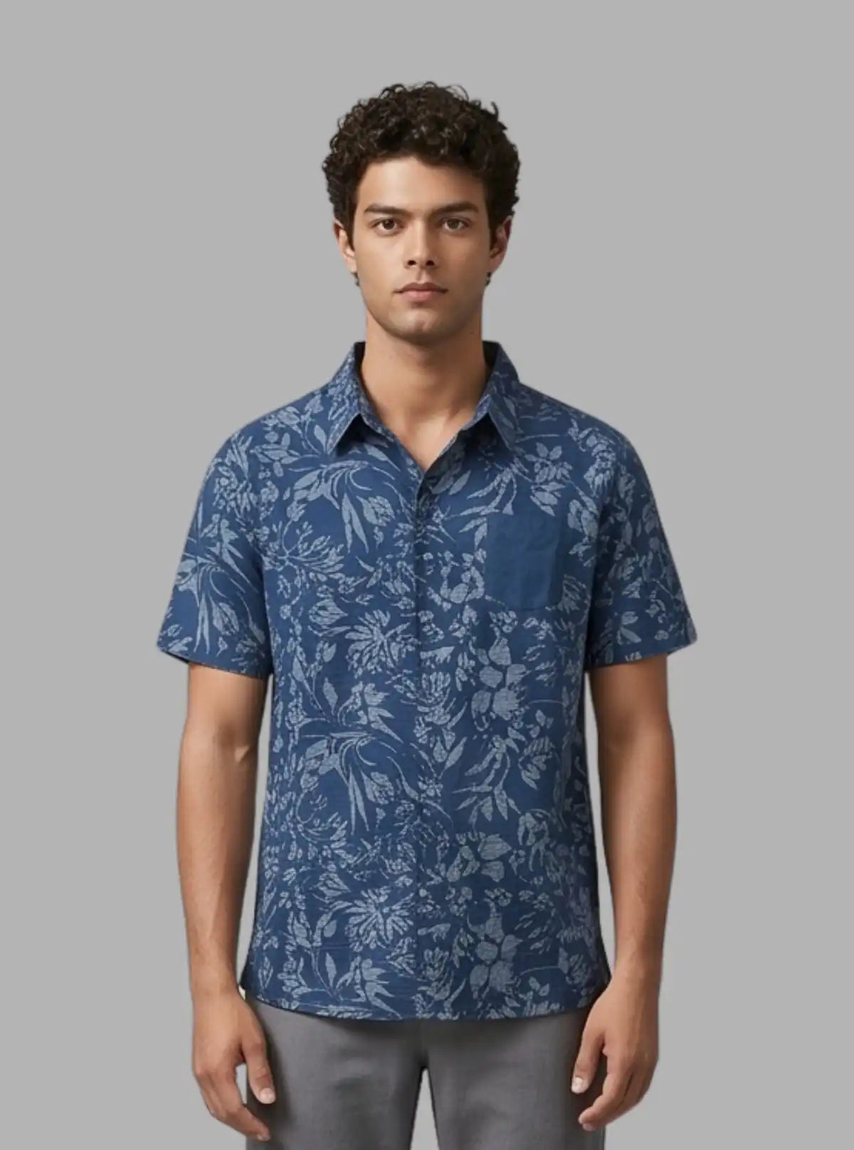 Boer and Fitch Men’s Blue Floral Printed Polo T-Shirt