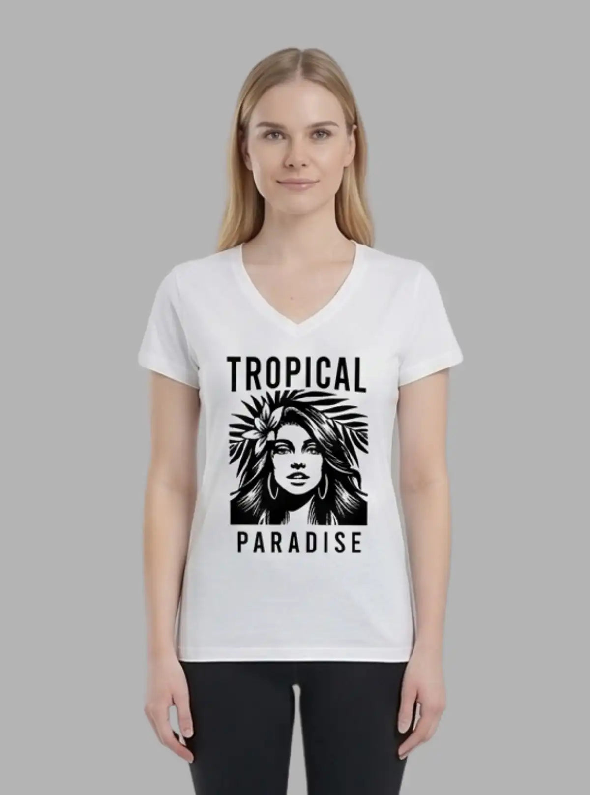 Women's White Crew Neck Tropical Print Cotton Jersey Short Sleeve T-Shirt by Boer and Fitch