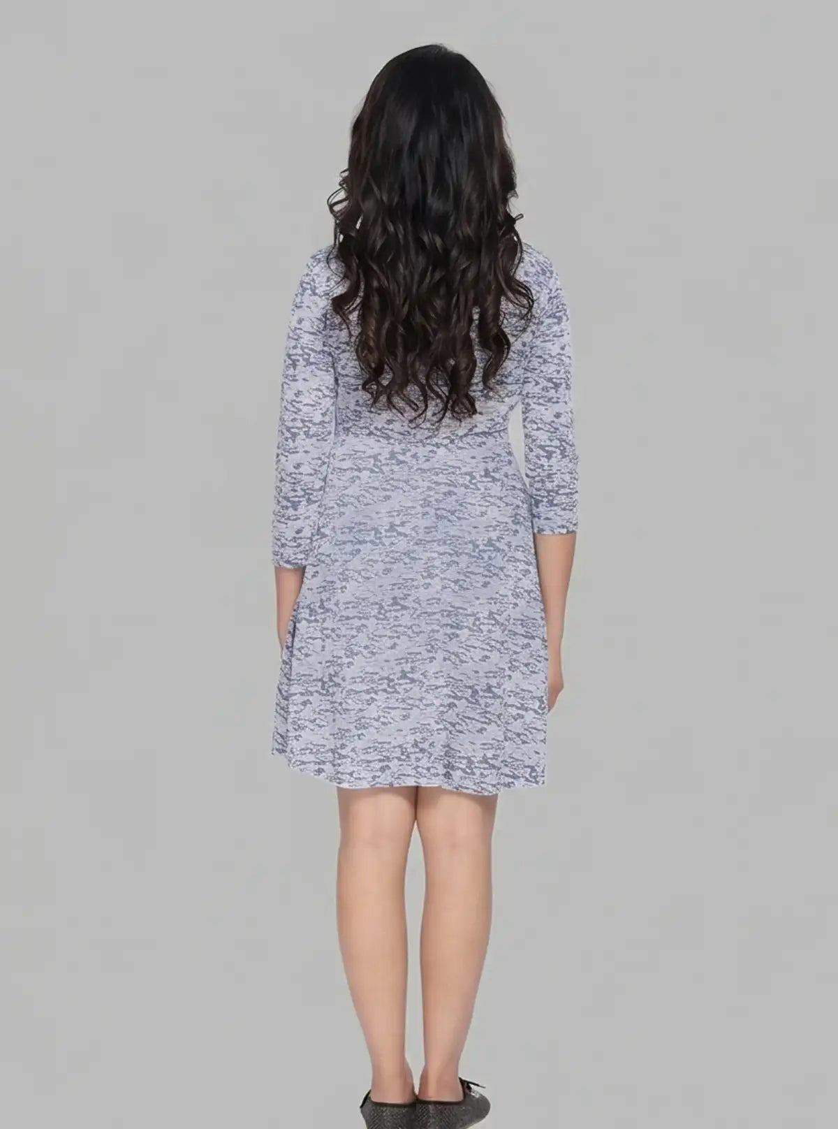 Women's Blue Solid Dress with Burnout Design in Cotton Feather Touch