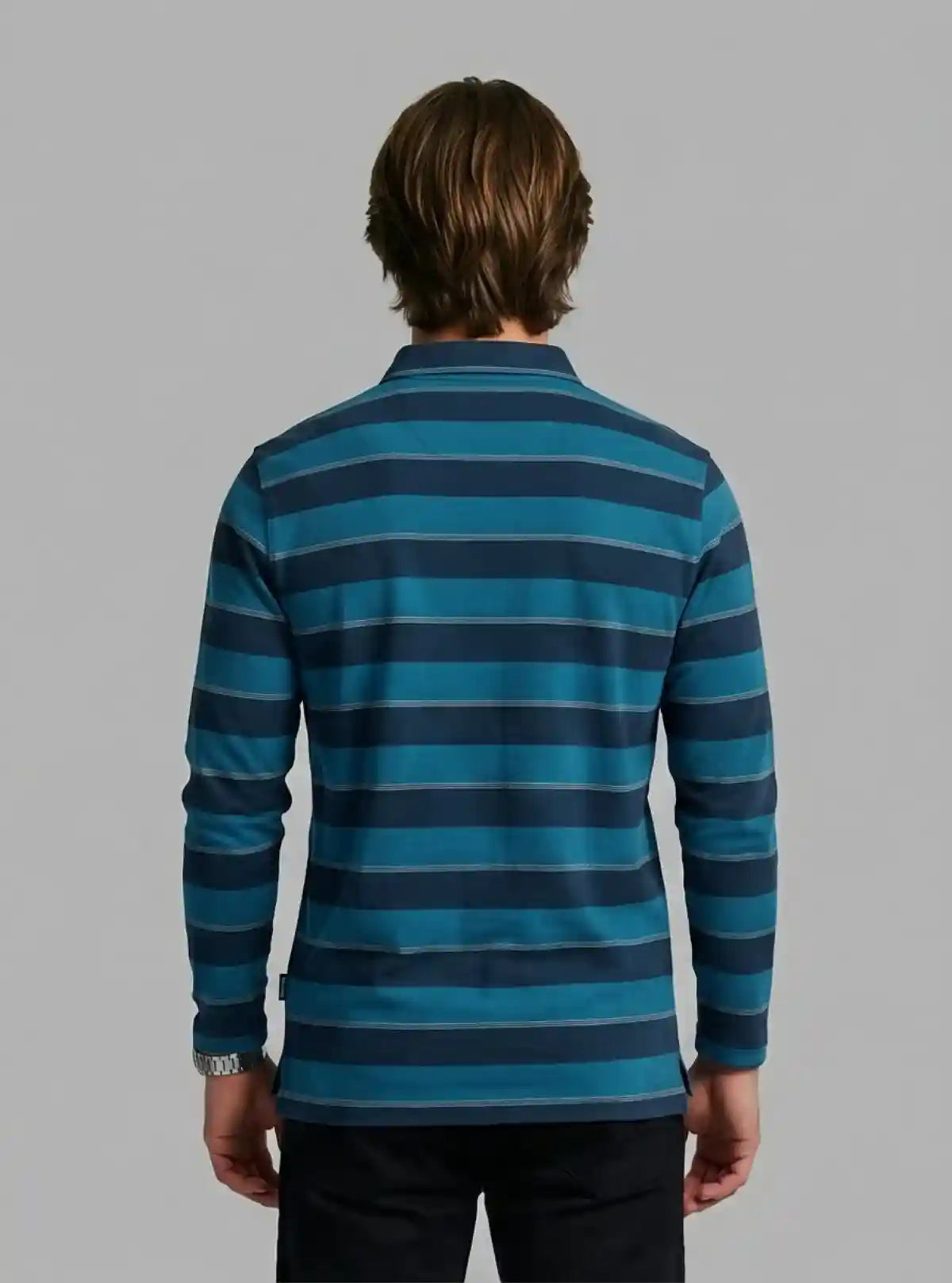 Men’s Blue Striped Full Sleeve Polo T-Shirt – Classic Comfort Meets Modern Style