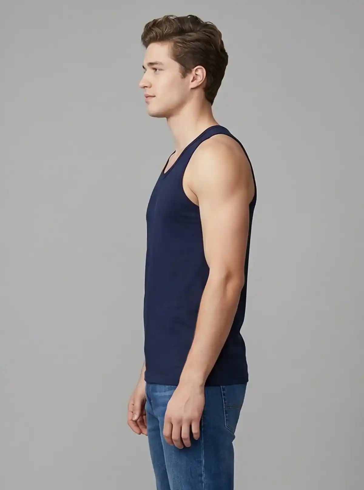 Men’s Navy Blue Casual Sleeveless Gym Vest – Lightweight, Stylish & Breathable