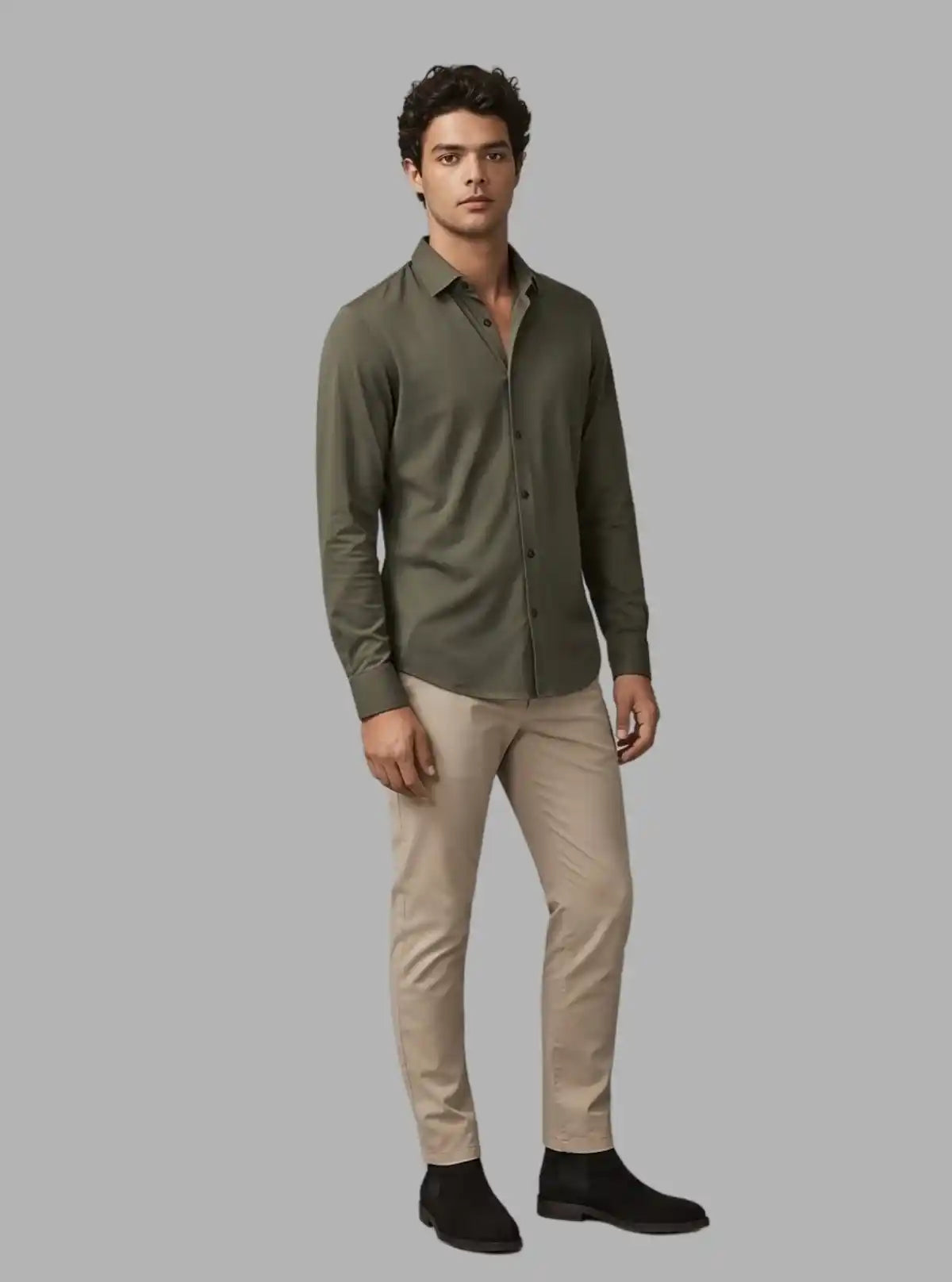 Men's Olive Green Long Sleeve Poly Shirt – Smart Utility Style by Boer and Fitch