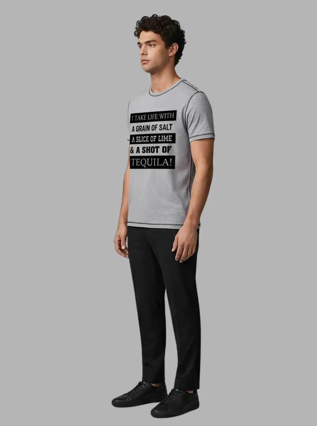 Grey Melange Typography Print T-Shirt for Men – Casual & Stylish by Boer and Fitch
