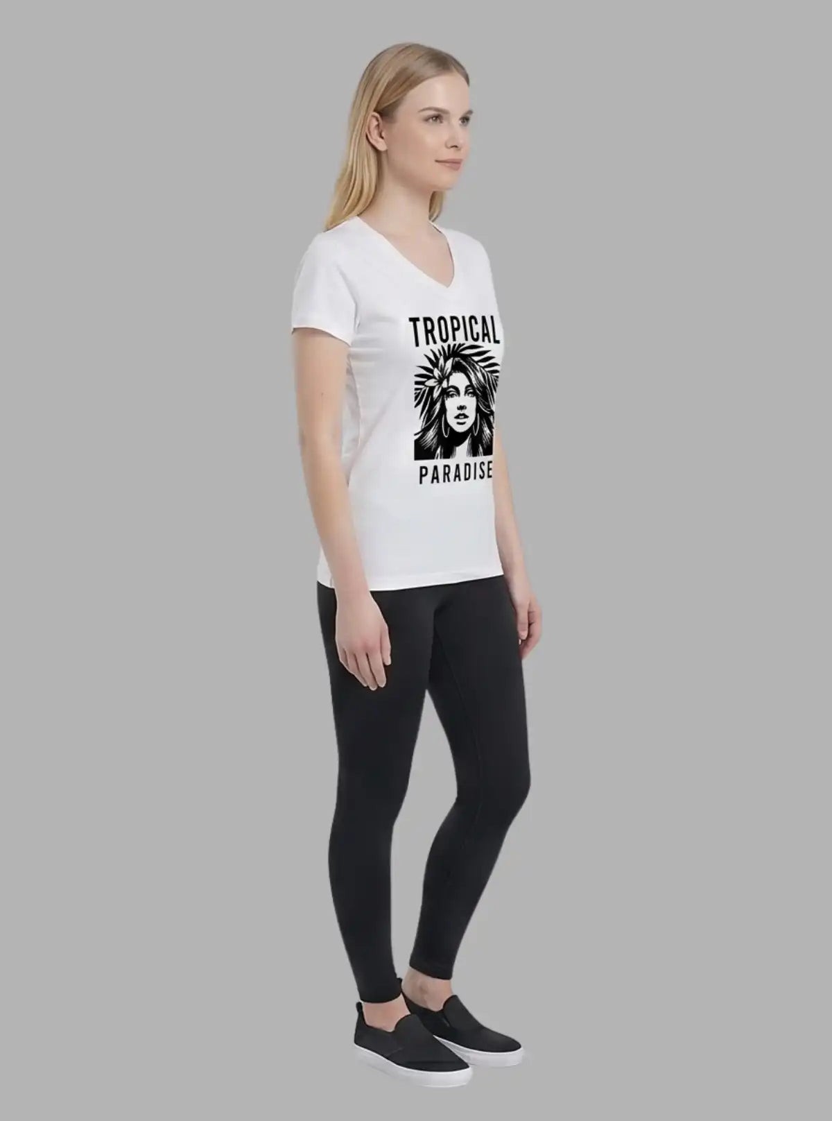 Women's White Crew Neck Tropical Print Cotton Jersey Short Sleeve T-Shirt by Boer and Fitch
