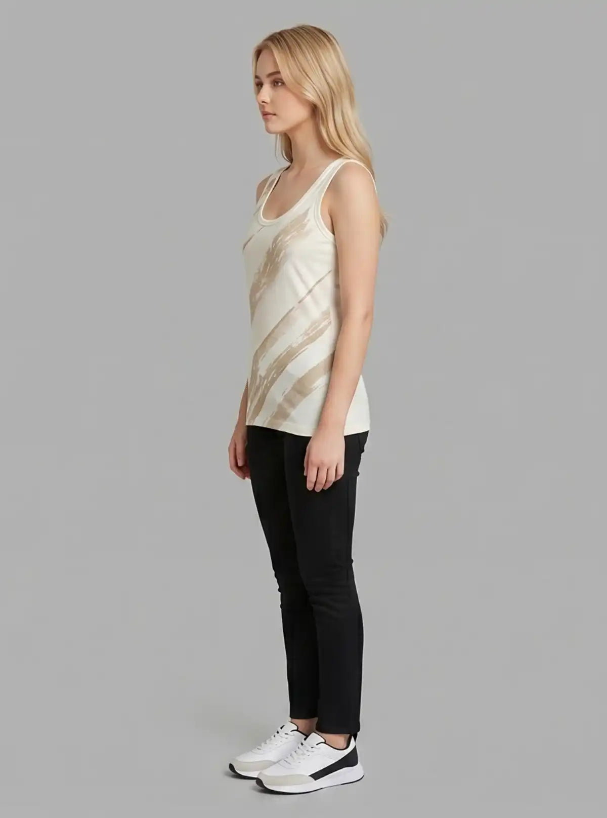 Women’s White Golden Abstract Print Sleeveless Top – Stylish & Comfortable | Boer & Fitch