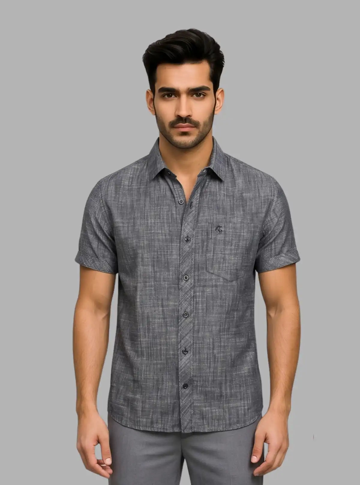 Abstract Grey Slim Fit Half Sleeve Shirt for Men – Casual Style by Boer and Fitch