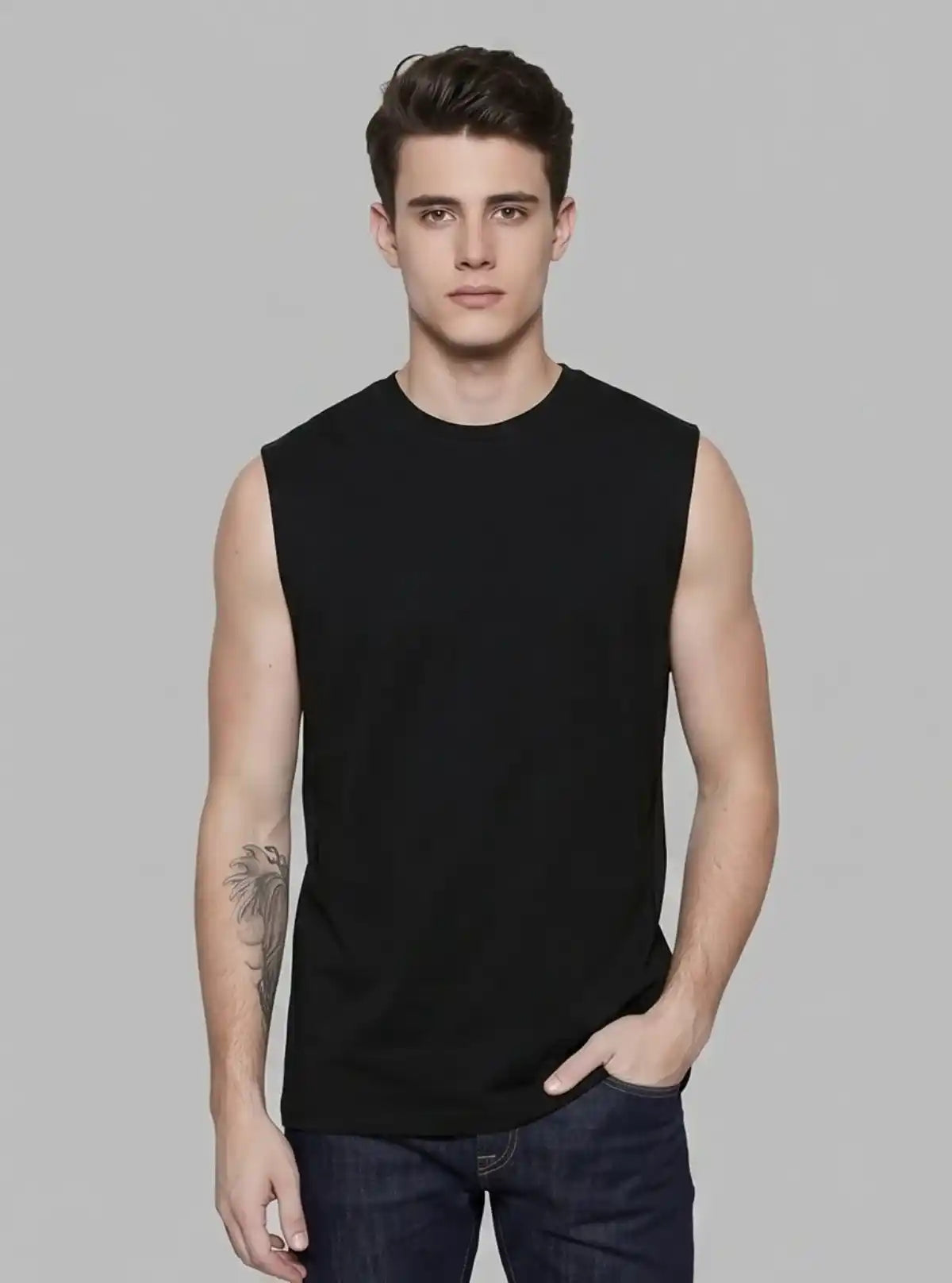Men’s Black Sleeveless Gym Fit T-Shirt – Muscle Fit, Moisture-Wicking Performance