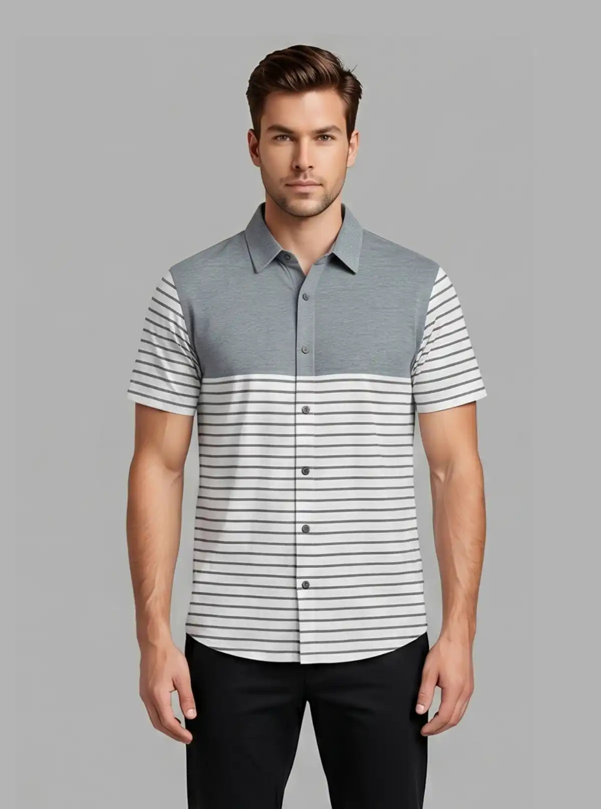 Dark Melange Striped Polo T-Shirt for Men – Casual Cotton Tee by Boer and Fitch