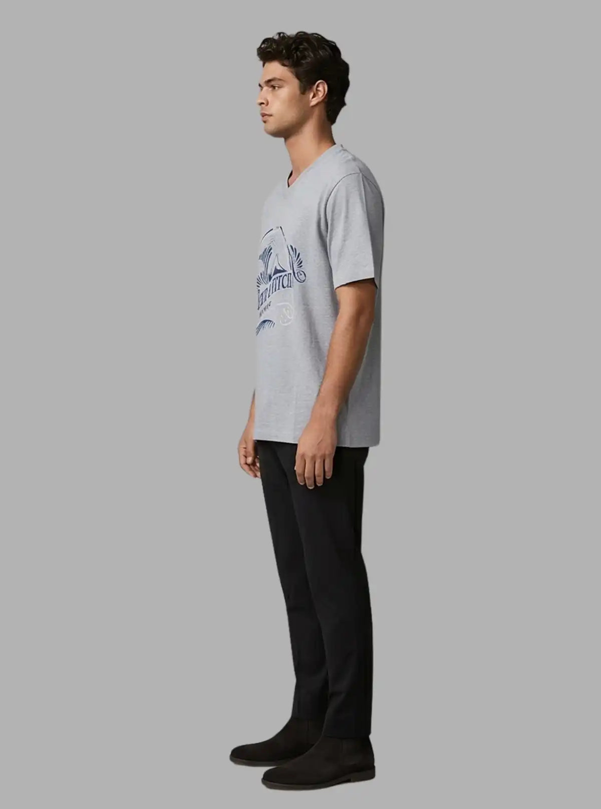 Men’s Grey Melange Surf Printed T-Shirt – Urban Style with Everyday Comfort