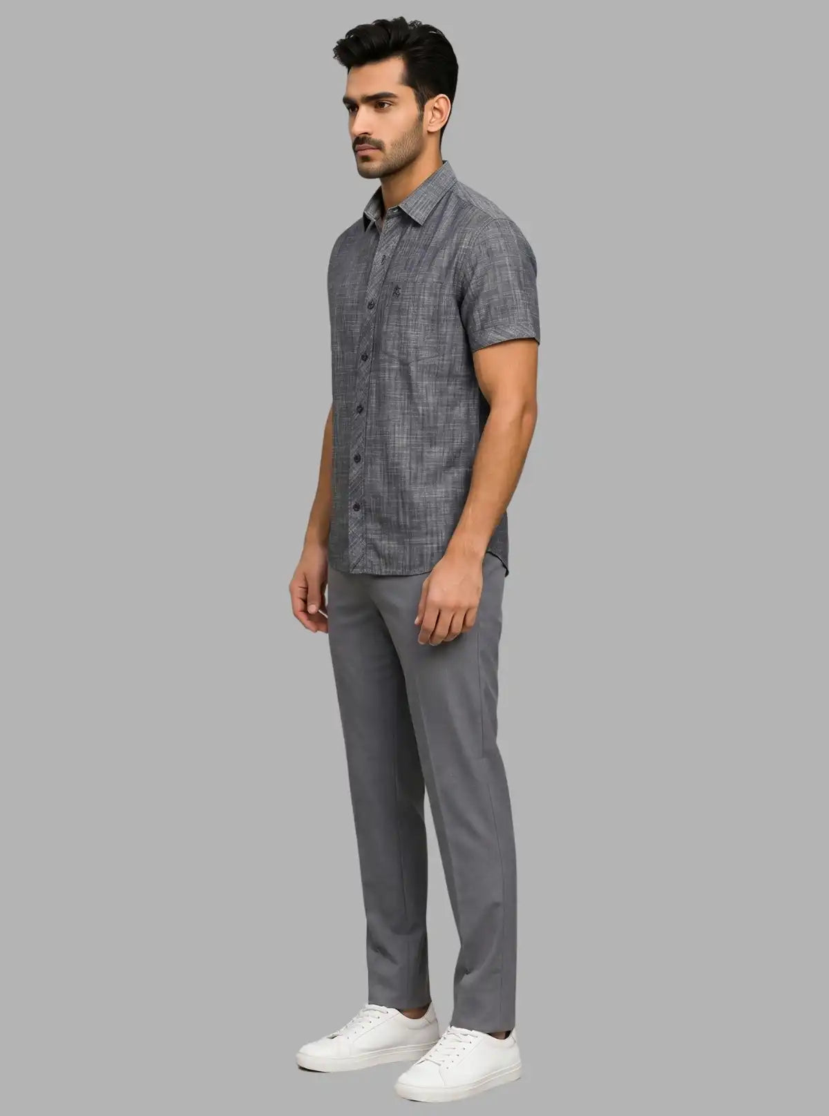 Abstract Grey Slim Fit Half Sleeve Shirt for Men – Casual Style by Boer and Fitch