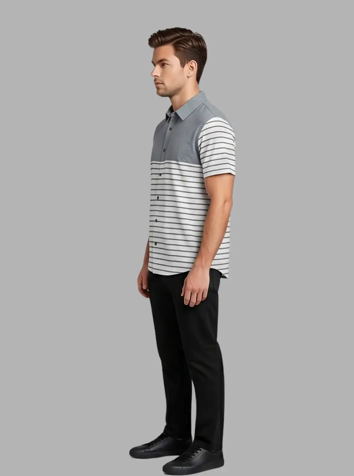 Dark Melange Striped Polo T-Shirt for Men – Casual Cotton Tee by Boer and Fitch