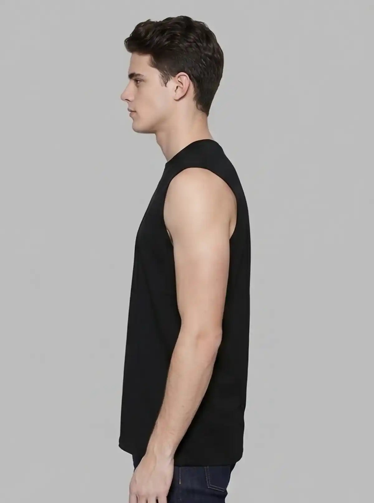 Men’s Black Sleeveless Gym Fit T-Shirt – Muscle Fit, Moisture-Wicking Performance