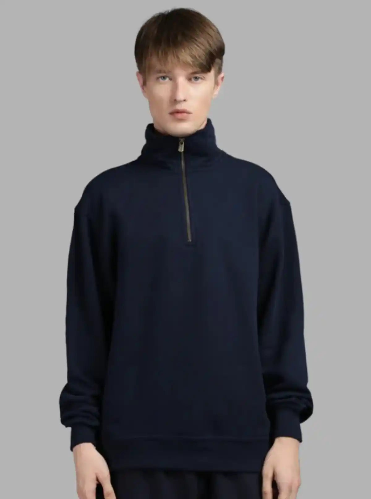 Men’s Navy Zipper Collar Cardigan – Classic Warmth with a Modern Edge