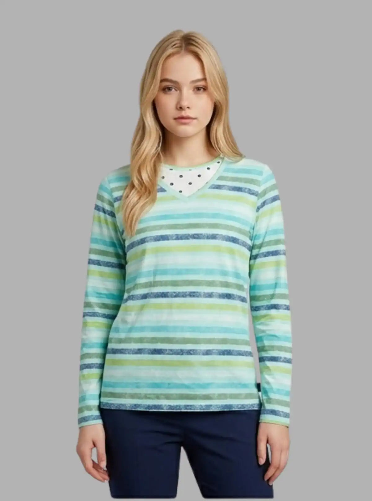 Women’s Green Striped V-Neck Top – Stylish & Comfortable | Boer & Fitch