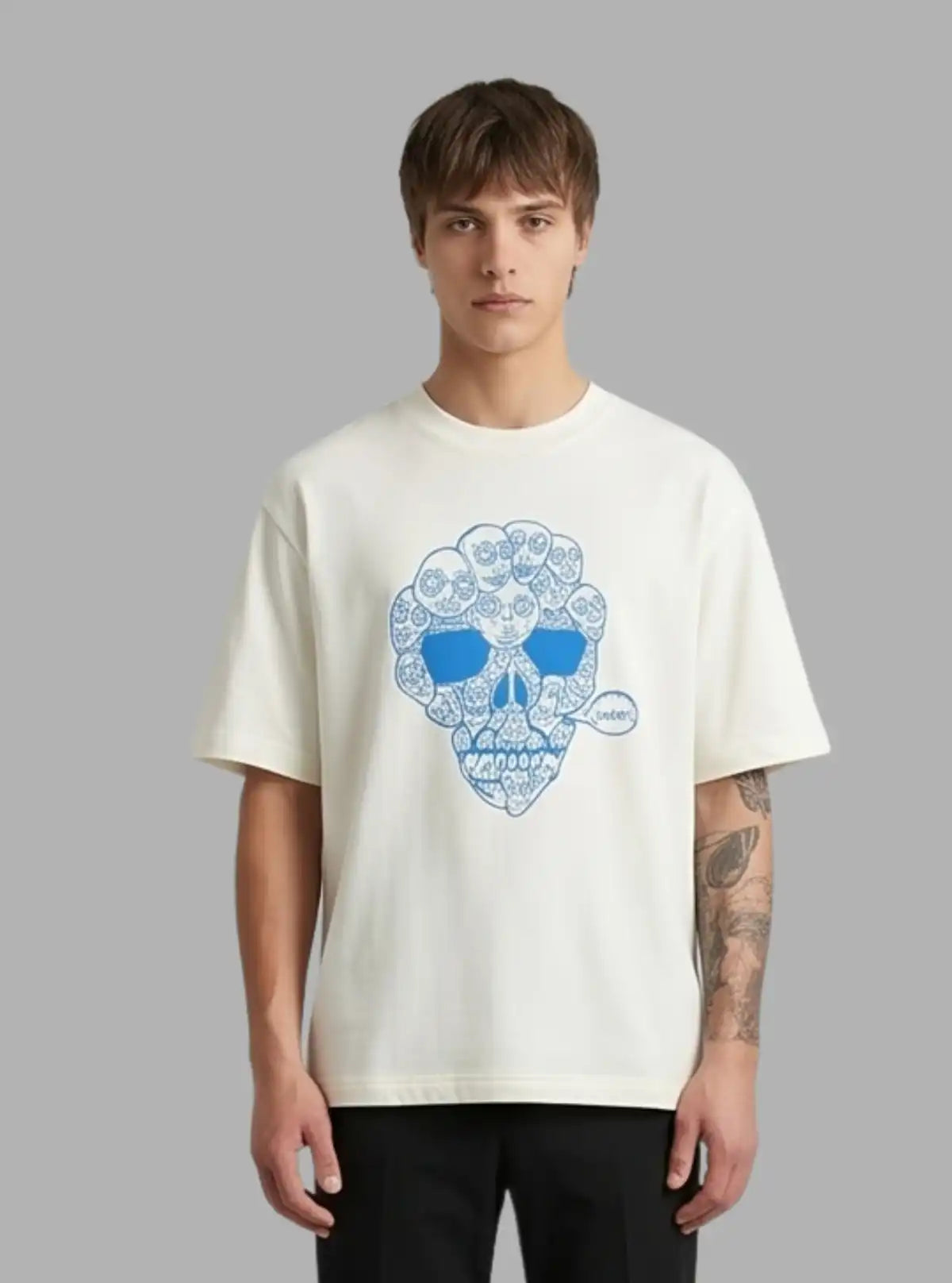 White Skull Print Crew Neck T-Shirt for Men – Boer and Fitch