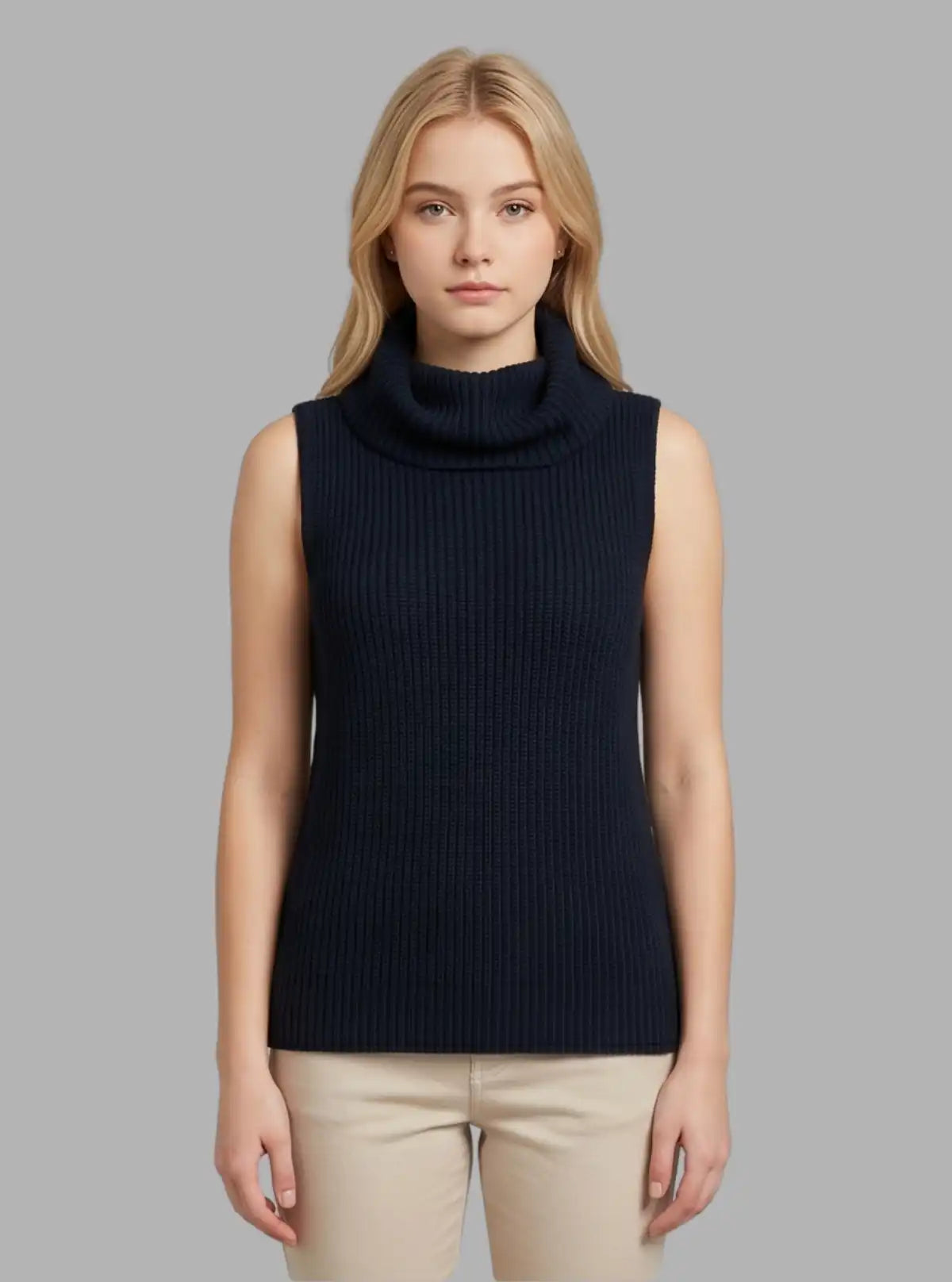 Women’s Navy Flat Knit High Neck Sleeveless Top – Trendy & Comfortable | Boer & Fitch