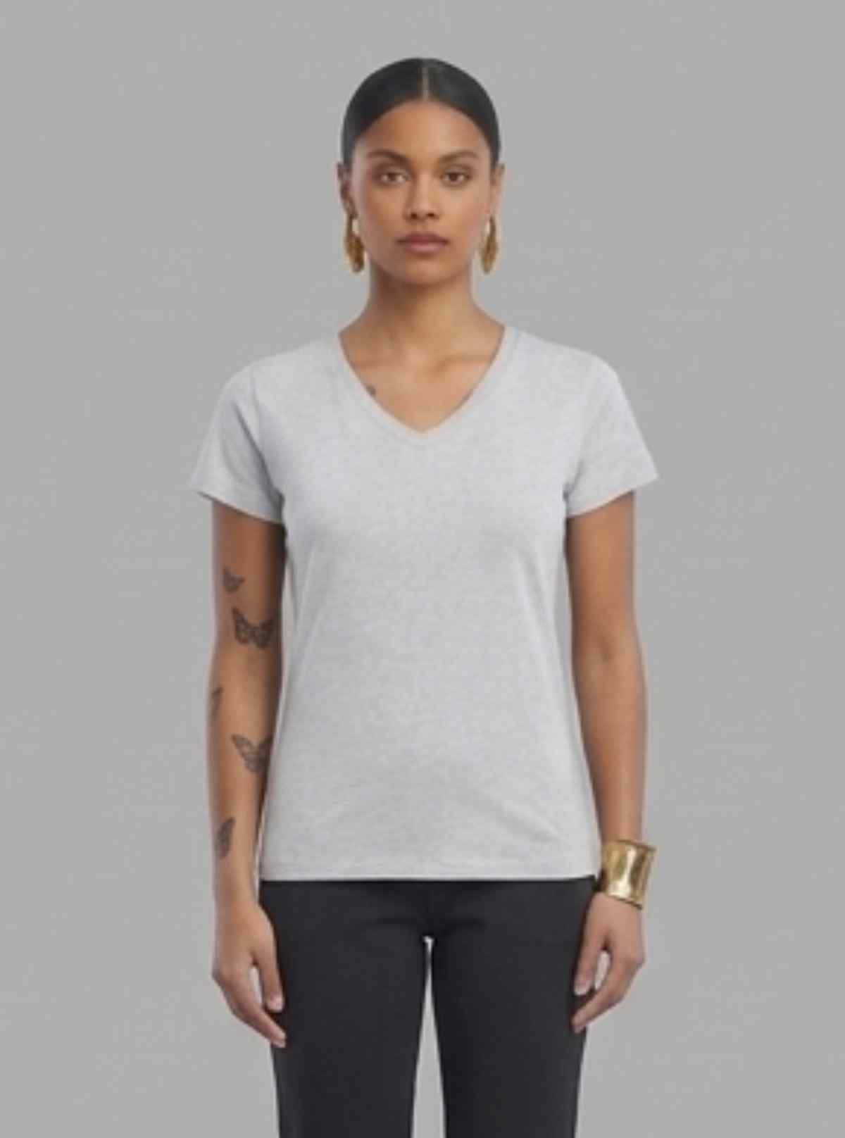 Women’s White Melange V-Neck  Short Sleeve Cotton Jersey T-Shirt by Boer and Fitch
