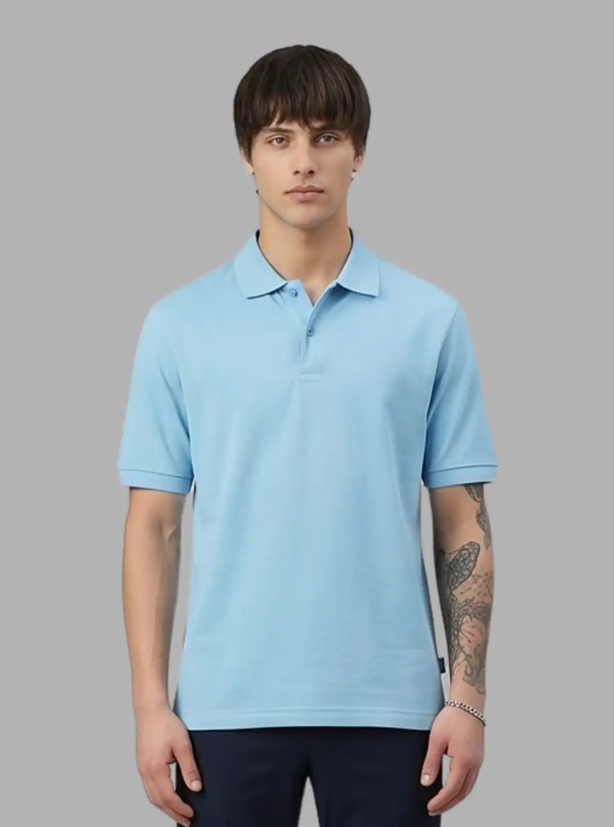 Men’s Sky Blue Polo T-Shirt with Collar & Cuff | 100% Cotton Piqué Knit | Boer & Fitch