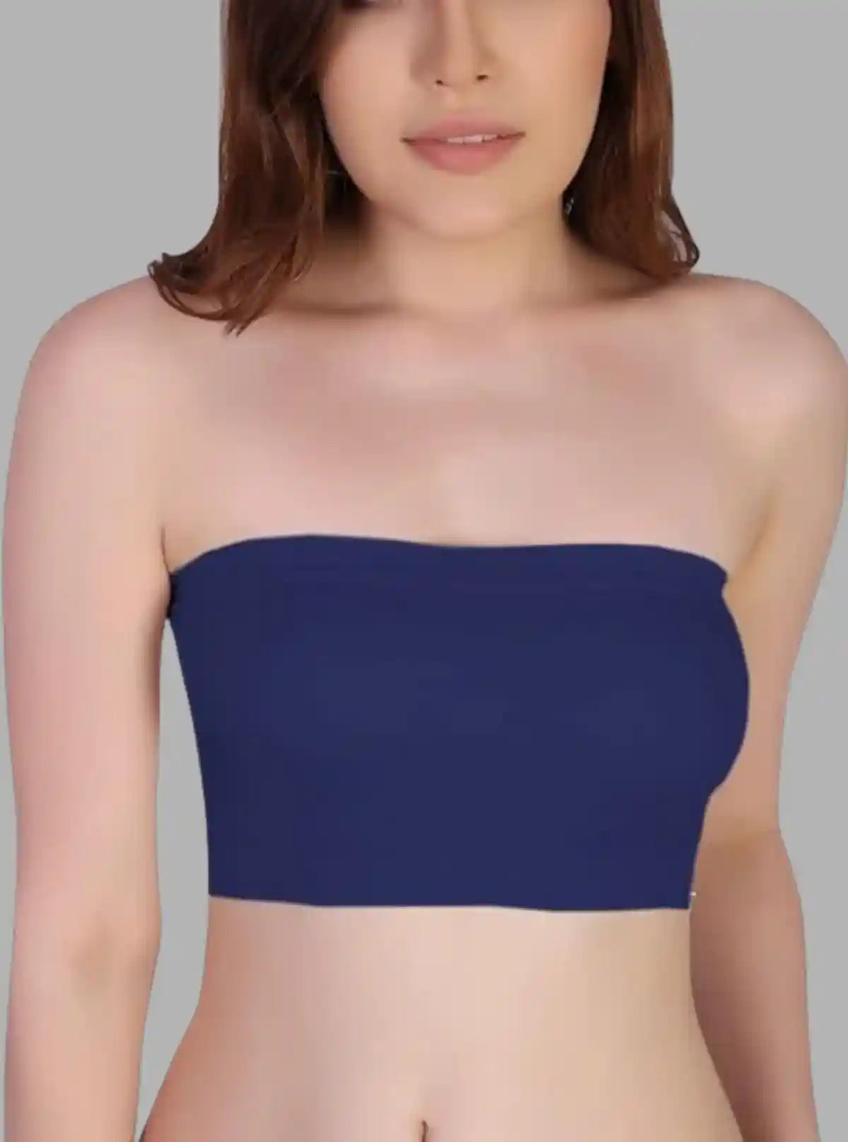 Women’s Ink Blue Tube Bra in Cotton Elastane – Soft, Seamless & Stretchable