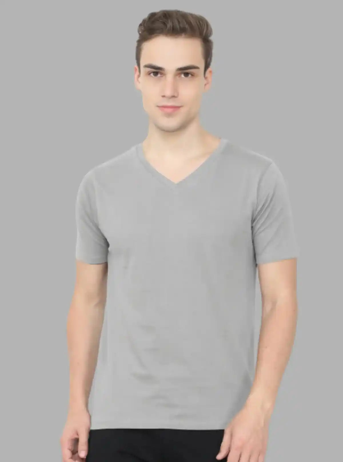 Men’s Grey Melange Basic V-Neck T-Shirt – Soft Cotton Everyday Essential