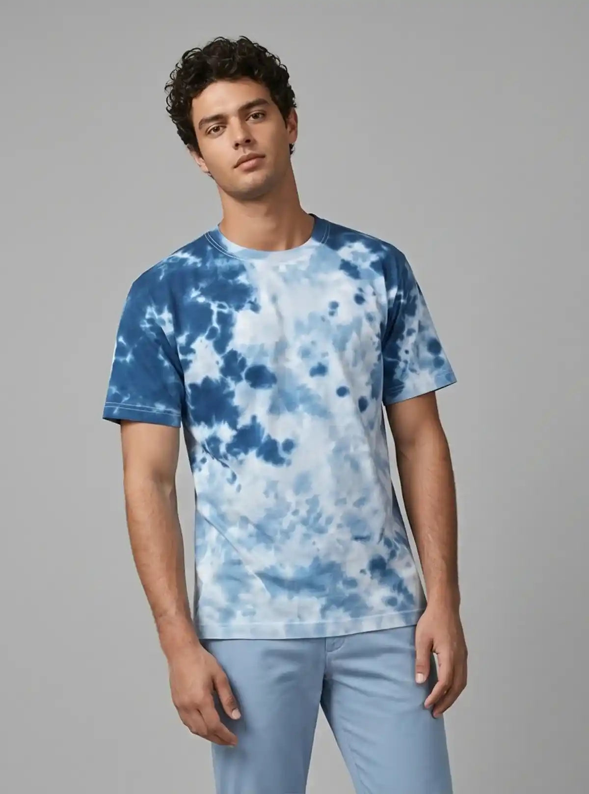 Men’s Blue Tie and Dye T-Shirt – Handcrafted Cotton Crew Neck Tee