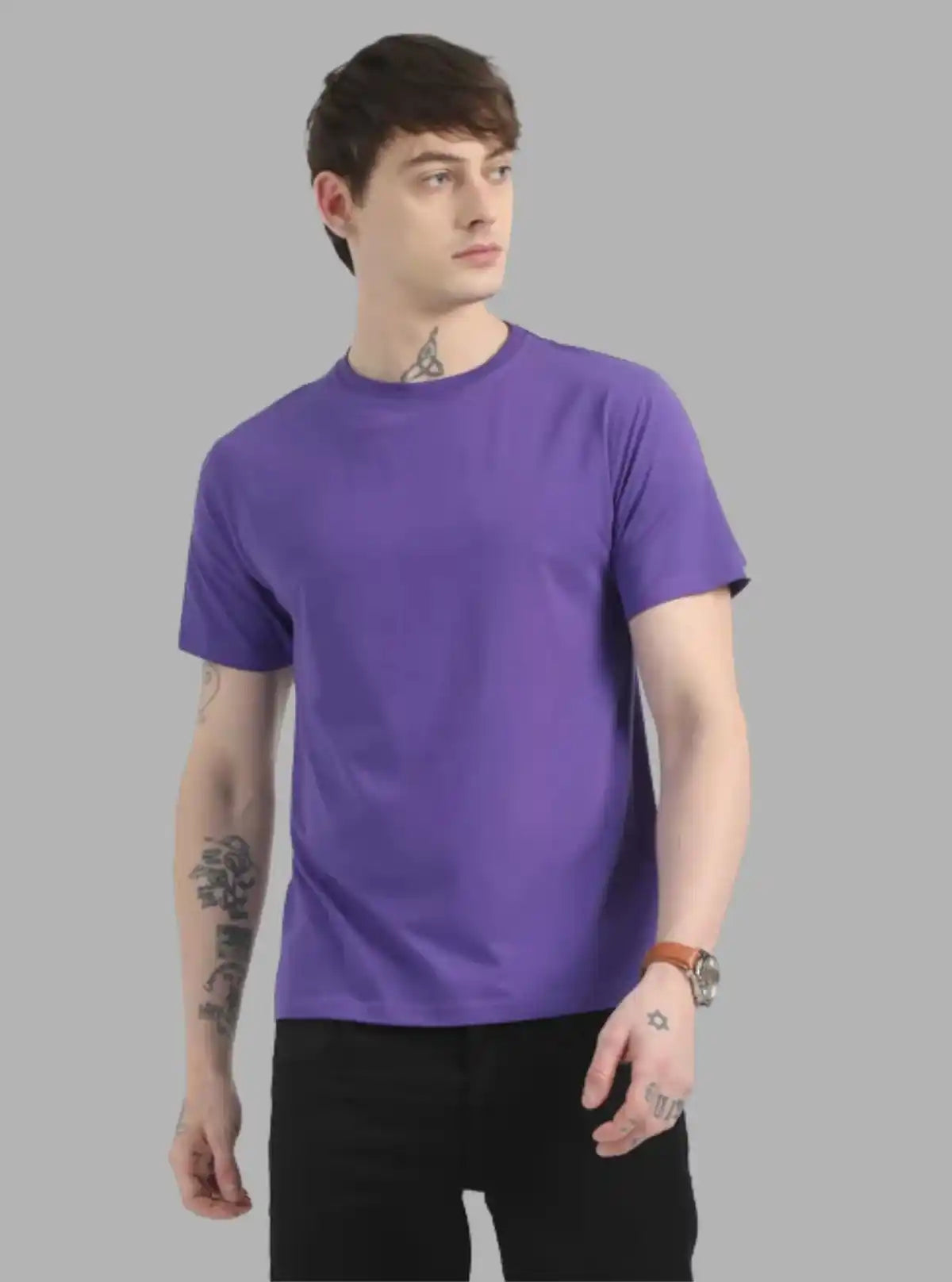 Men's Violet Basic Crew Neck T-Shirt – Bold Hue, Everyday Comfort