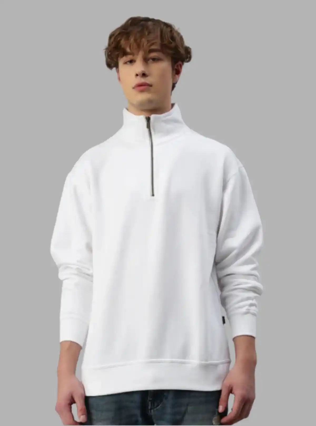 Men’s White Zipper Collar Cardigan – Timeless Elegance in Comfort