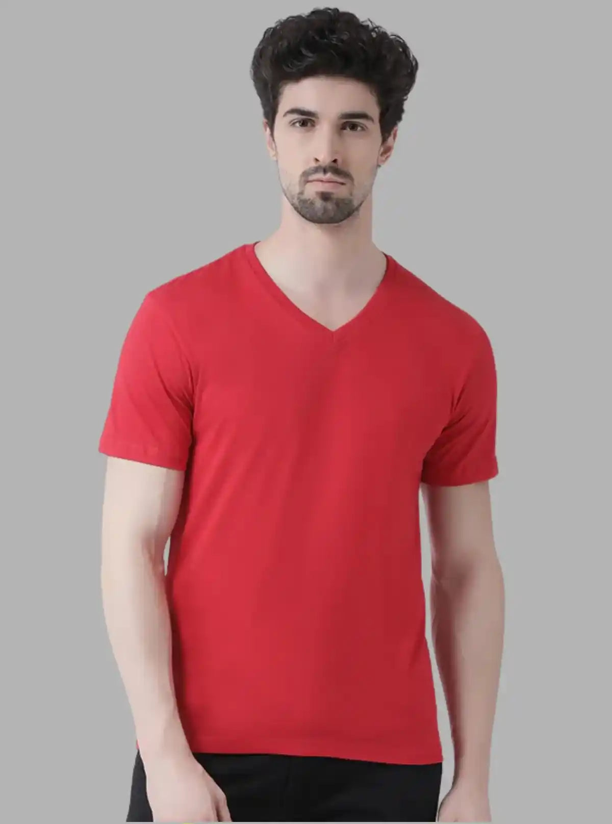 Men’s Red Basic V-Neck T-Shirt – Classic Fit Cotton Tee for Daily Wear