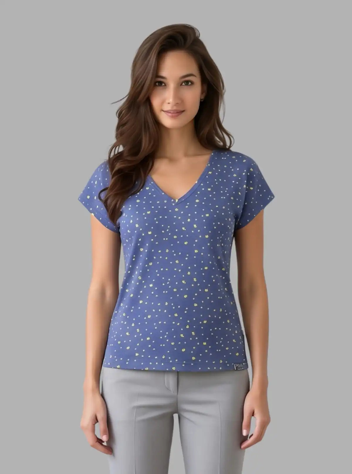 Women’s Printed Navy V-Neck Top – Trendy & Comfortable | Boer & Fitch