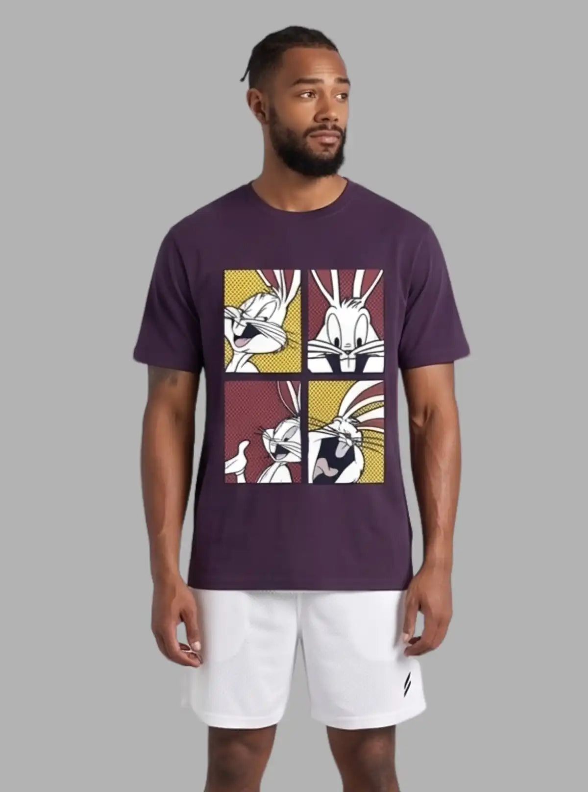 Boer and Fitch Happy Bunny Printed Purple Crew Neck Cotton T-Shirt for Men