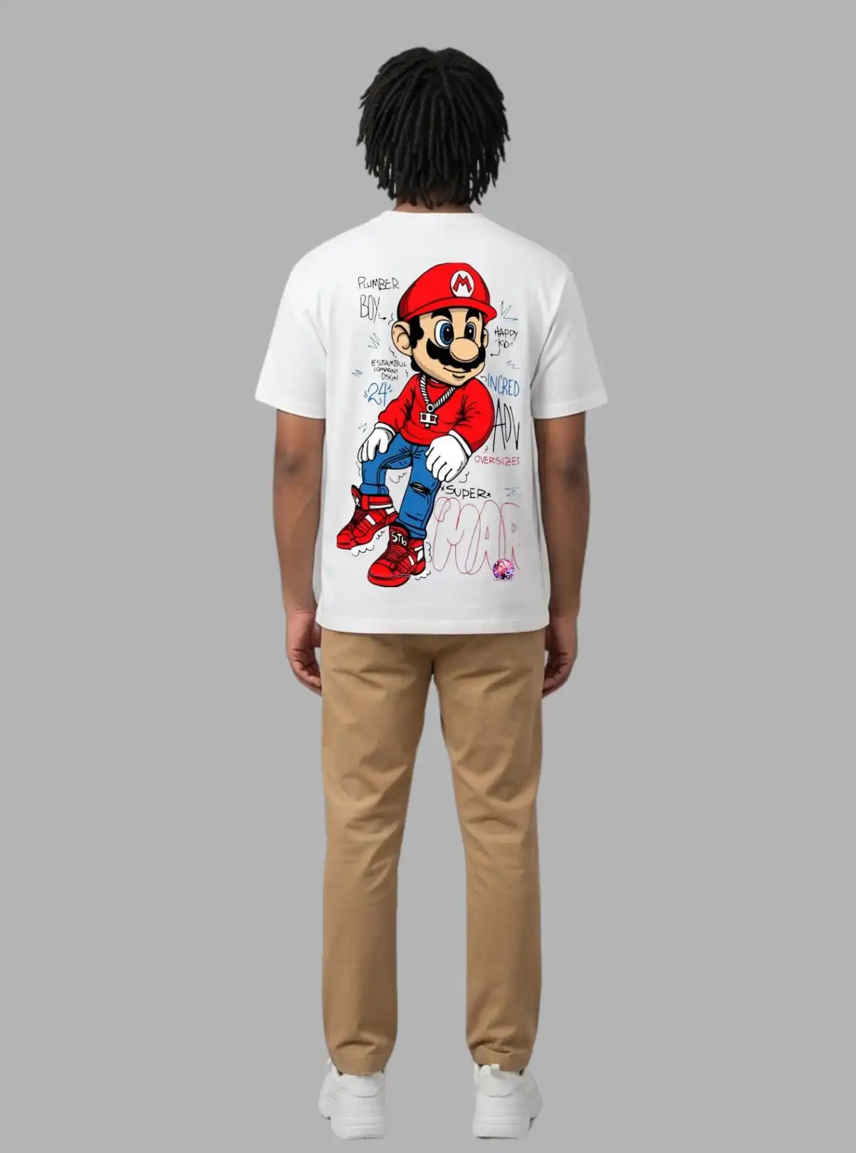 Boer and Fitch Men's White Mario Printed Cotton T-Shirt | Graphic Regular Fit Tee