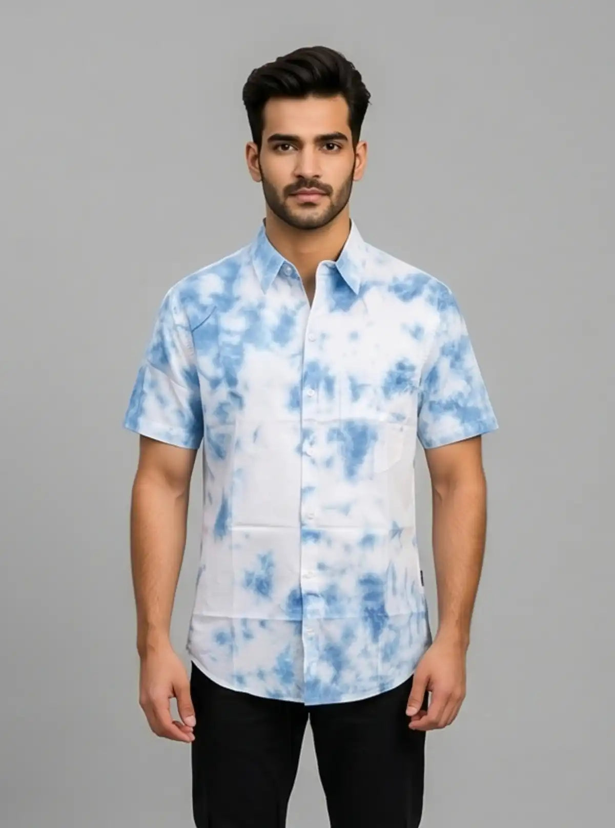 Men’s Sky Blue Tie & Dye Half Sleeve Shirt – Trendy & Comfortable | Boer & Fitch