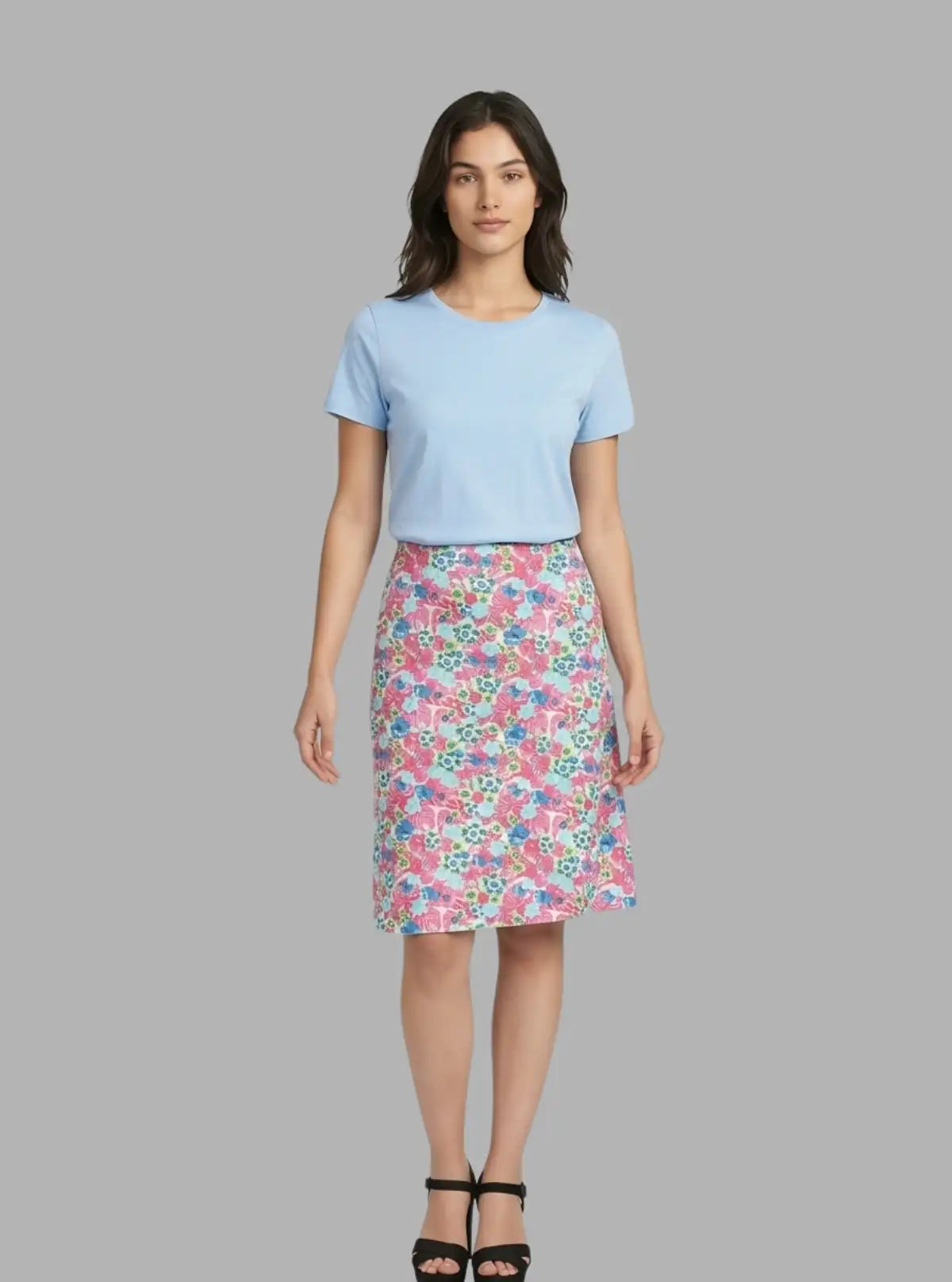 Women's Multi-Color Floral Cotton Jersey Skirt – Vibrant & Comfy