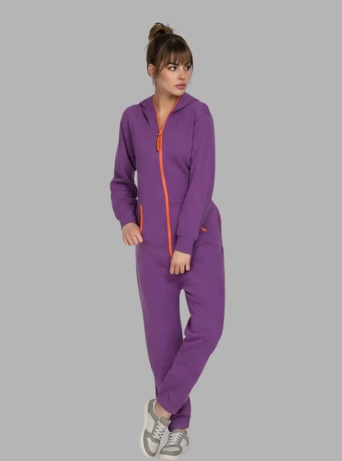 Women’s Purple Hooded Jumpsuit in Organic Cotton & Recycled Poly Blend