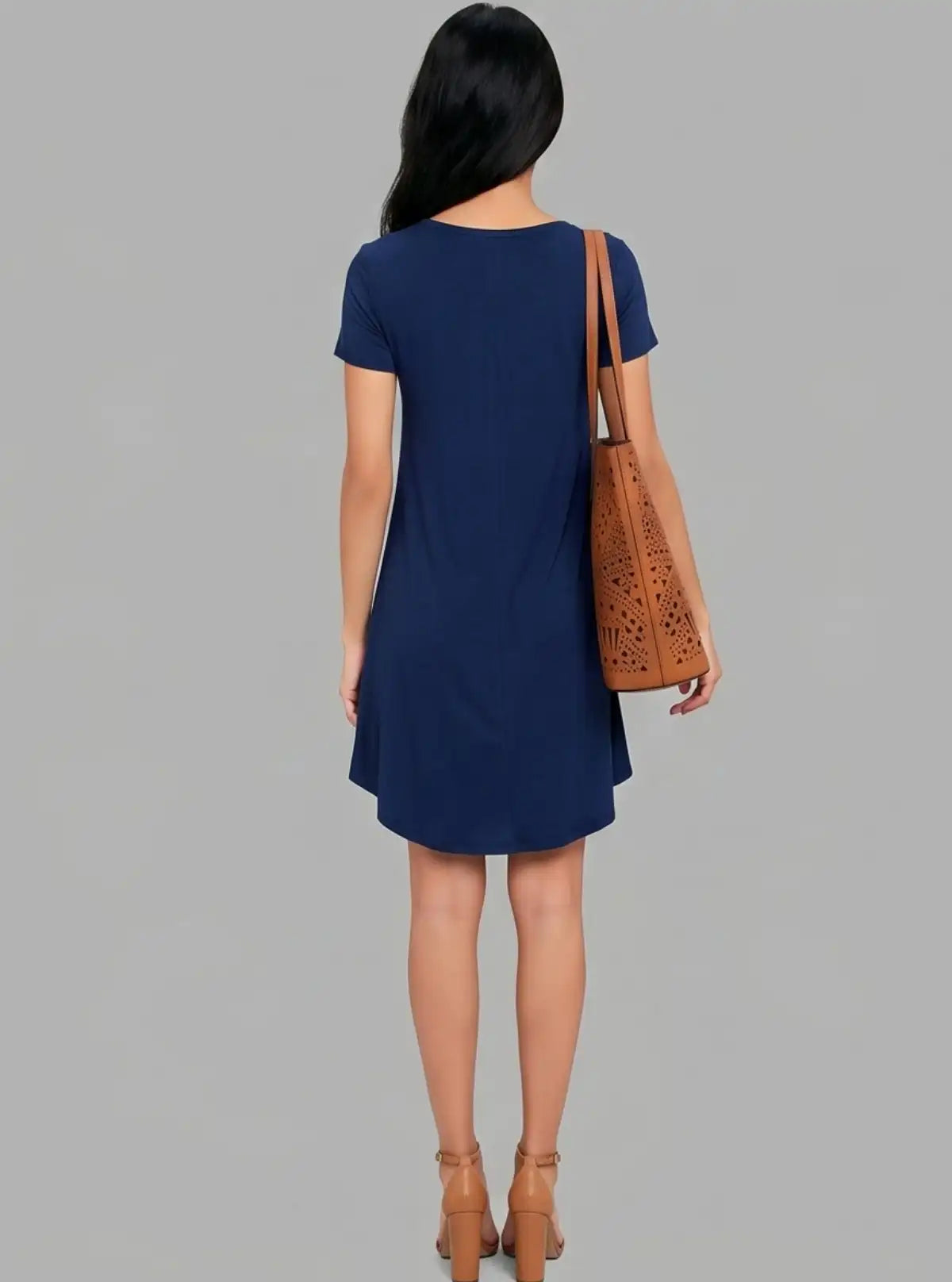 Women's Ink Blue Cotton Short Sleeve Dress – Effortless Everyday Style