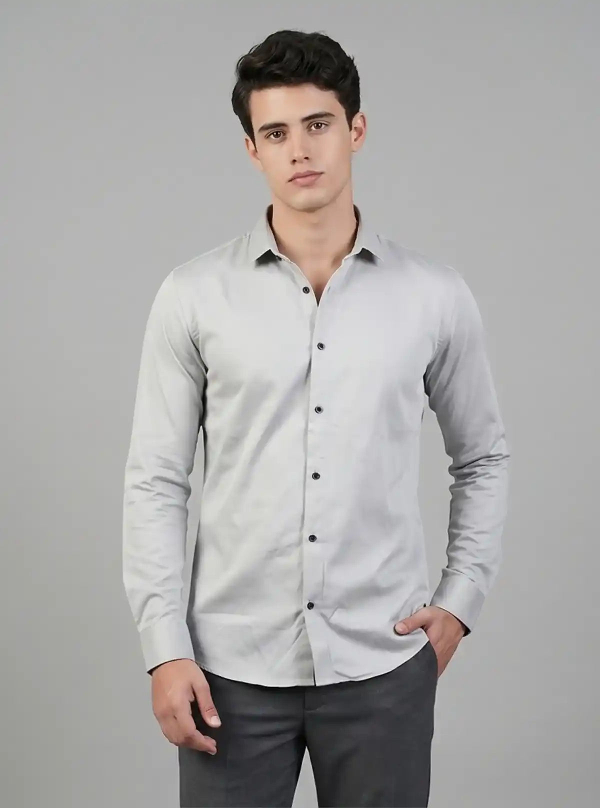 Men's Ash Grey Long Sleeve Poly Shirt – Sleek, Smart & Versatile by Boer and Fitch