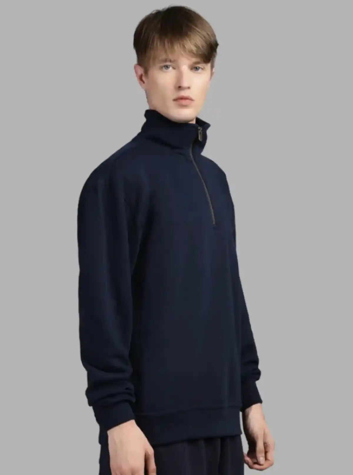 Men’s Navy Zipper Collar Cardigan – Classic Warmth with a Modern Edge