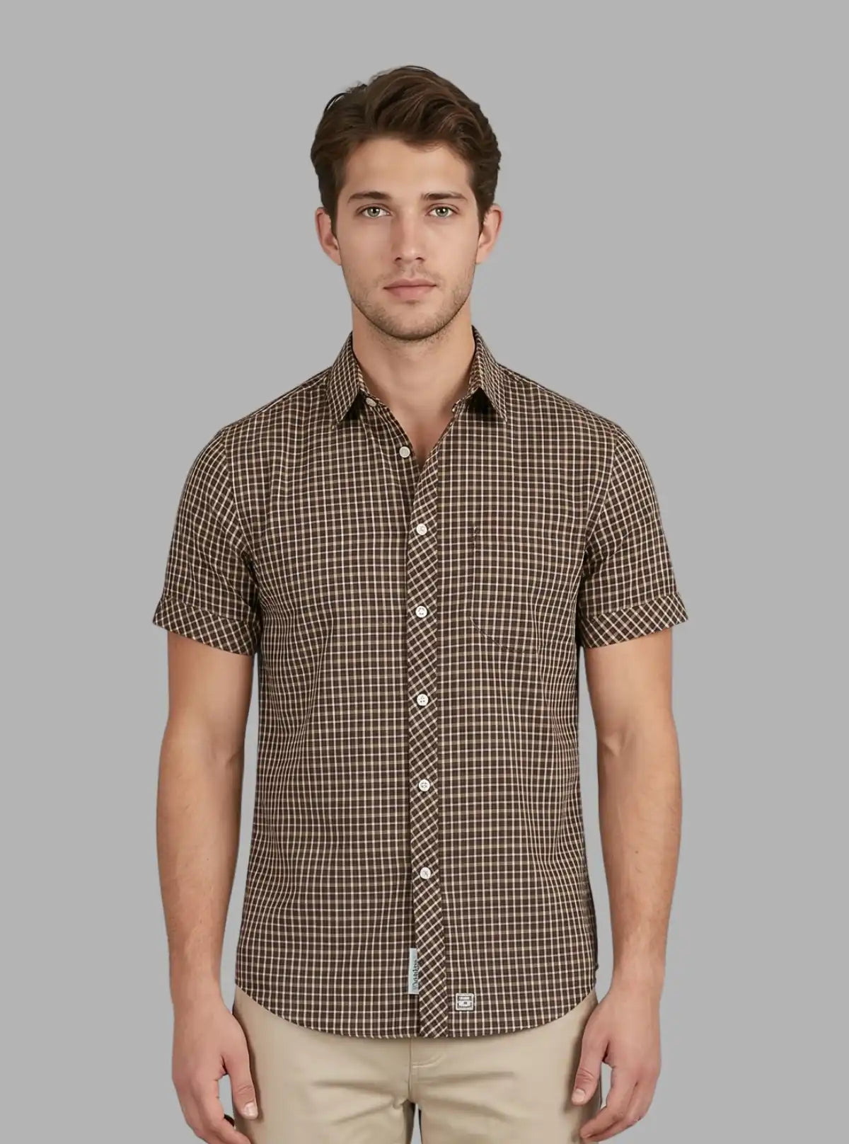 Slim Fit Brown Checked Shirt for Men – Casual Style by Boer and Fitch