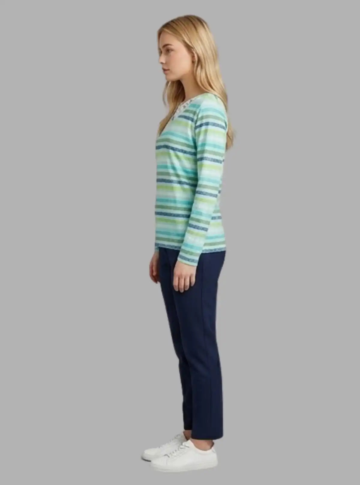 Women’s Green Striped V-Neck Top – Stylish & Comfortable | Boer & Fitch