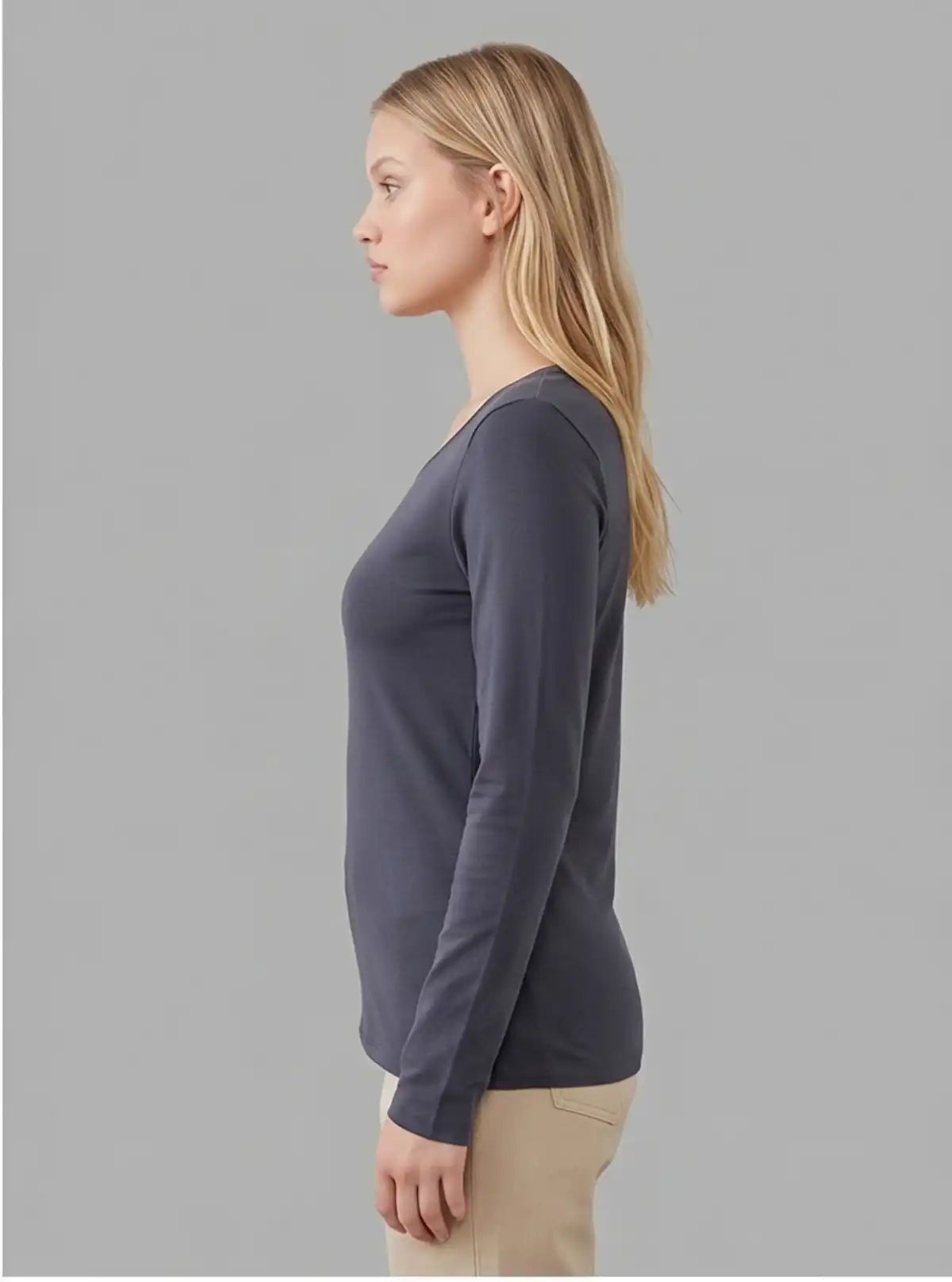 Women's Grey Crew Neck Cotton Jersey Long Sleeve T-Shirt by Boer and Fitch